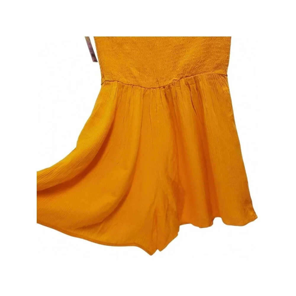 Wild Fable Women Orange Smocked Tube Romper Tie Waist Pockets Size M